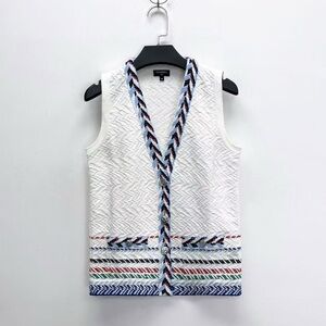 CHANEL White and Multicolor Textured Blouse